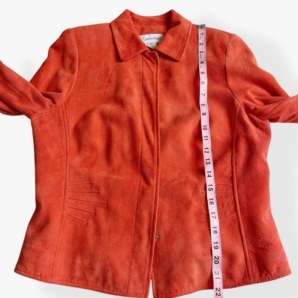 90s Calvin Klein Genuine Suede Leather Shirt Jacket Shacket Salmon Color M - Picture 11 of 12